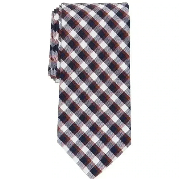 Club Room Mens Rihaly Plaid Tie, Brown/Blue/White - Picture 3 of 4